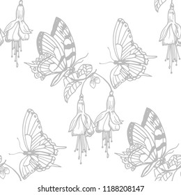 seamless pattern with flowers and butterflies
