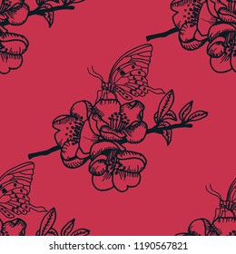 seamless pattern with flowers and butterflies