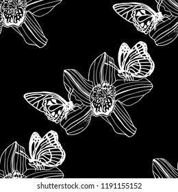 seamless pattern with flowers and butterflies