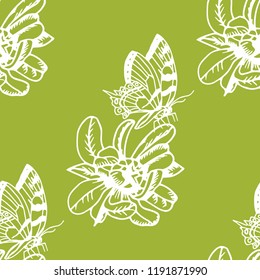 seamless pattern with flowers and butterflies