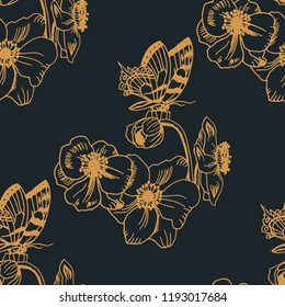 seamless pattern with flowers and butterflies