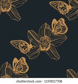 seamless pattern with flowers and butterflies