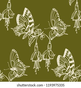 seamless pattern with flowers and butterflies