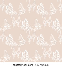 seamless pattern with flowers and butterflies