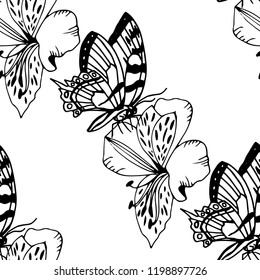 seamless pattern with flowers and butterflies