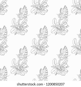 seamless pattern with flowers and butterflies
