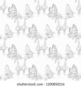 seamless pattern with flowers and butterflies