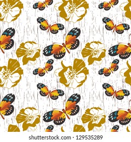Seamless pattern with flowers and butterflies
