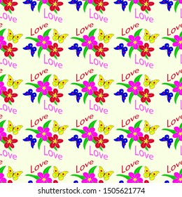 Seamless pattern and flowers and butterflies.