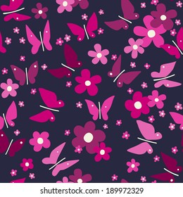 seamless pattern with flowers and butterflies