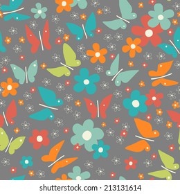 seamless pattern with flowers and butterflies