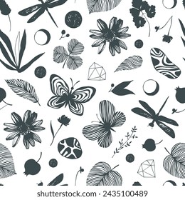 Seamless pattern with flowers and butterflies.