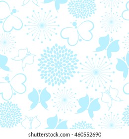 Seamless pattern with flowers and butterflies