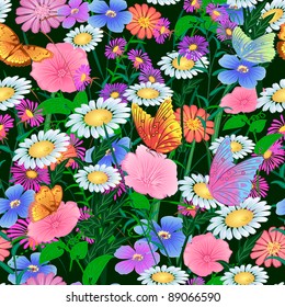 seamless pattern with flowers and butterflies