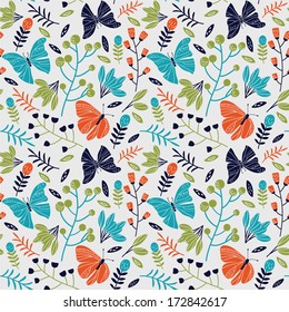 Seamless pattern, flowers and butterflies Seamless pattern can be used for pattern fills, wallpapers, web page backgrounds. 