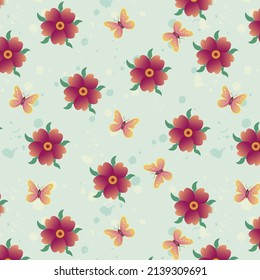 Seamless pattern with flowers and butterflies. Colorful background for textiles or packaging. Vector ornament.