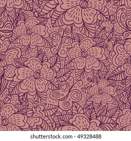 seamless pattern with flowers and butterflies contour