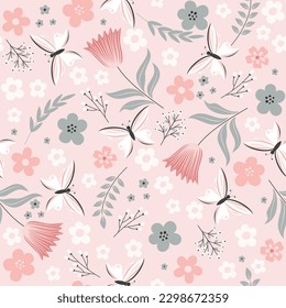Seamless pattern with flowers and butterflies. Great for nursery design, textile, fabric