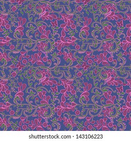 Seamless pattern with flowers, butterflies and hearts - vector illustration