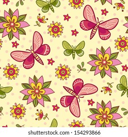 Seamless pattern with flowers and butterflies in vector. 