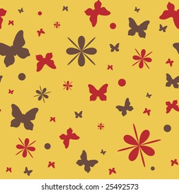 seamless pattern with flowers and butterflies, vector illustration