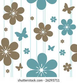 seamless pattern with flowers and butterflies, vector illustration