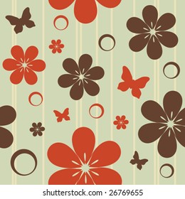 seamless pattern with flowers and butterflies, vector illustration