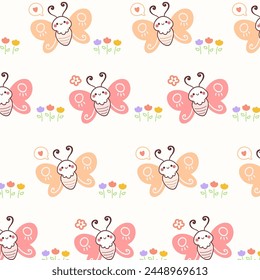 Seamless pattern with flowers and butterflies.Butterfly repeat pattern background.