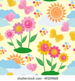Seamless pattern with a flowers and butterfly