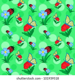 Seamless pattern with flowers and butterfly on background  for nursery wallpaper, vector illustration