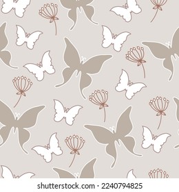 Seamless pattern of flowers and butterfly vector. Repeat pattern Summer beautiful textile, wallpaper, surface, illustration, garden fabric, wrapping paper design, Luxury vector design pattern 