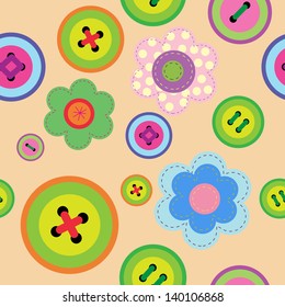 Seamless pattern with a flowers and buttons