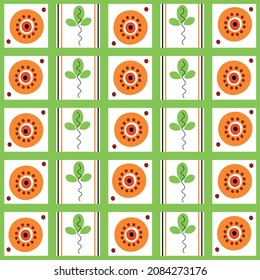 Patrón sin fisuras con flores, jaula. Adecuado para tela, papel, papel.Gráficos vectores. 