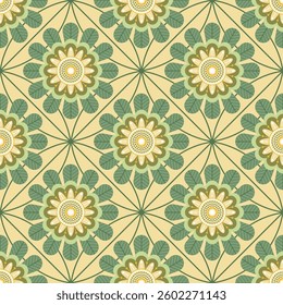 Seamless pattern with flowers in calm green shades.