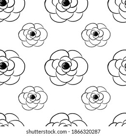 Seamless pattern of flowers of Camellia in the background. Outline of flowers. Symbol of spring.