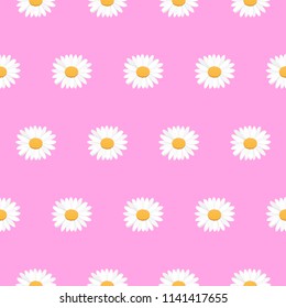 Seamless pattern. Flowers of camomiles on a pink background. Vector illustration.