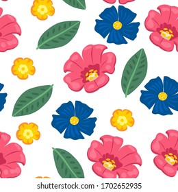 Flores de estampado sin inconvenientes estilo caricatura, ilustración vectorial aislada en fondo blanco