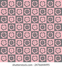Seamless pattern with flowers in  cartoon style.Pink and gray. Perfect for baby's clothing design. Home textiles, greeting card design, fabric print, cover design, wallpaper and wrapping paper design.