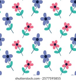 Seamless pattern flowers, cheerful romantic, vector