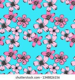 Seamless pattern with flowers. Cherry blossom. Floral repeating background. Fabric design, wallpaper