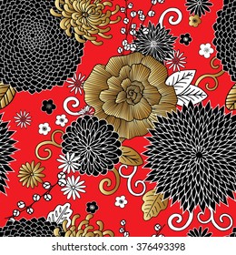 Seamless pattern with flowers. Chinese and Japanese silk art style.