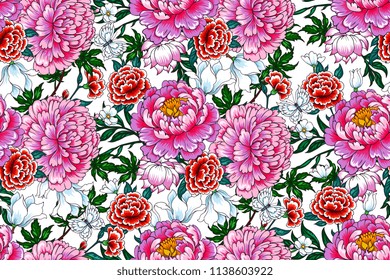 Nahtloses Muster mit Blumen im chinesischen Stil