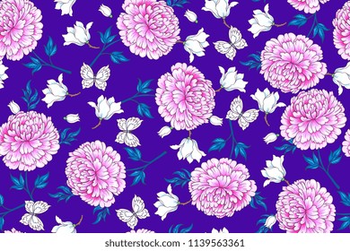 Seamless pattern with  flowers in Chinese style