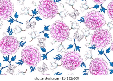 Seamless pattern with  flowers in Chinese style