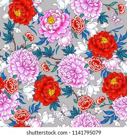 Seamless pattern with  flowers in Chinese style