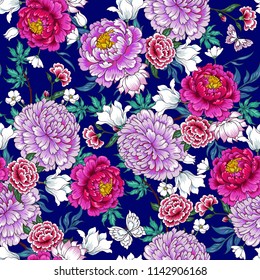 Seamless pattern with  flowers in Chinese style