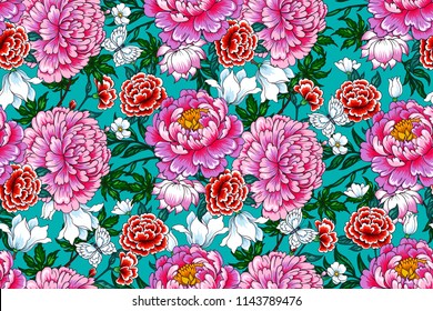 Seamless pattern with  flowers in Chinese style