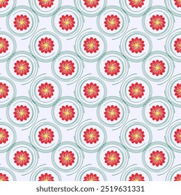 Seamless pattern of flowers in circle. Fashion graphic background design. Modern stylish abstract texture. Colorful template for prints, textiles, wrapping wallpaper. Vector illustration