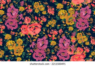 Seamless pattern with flowers in classic style, watercolor collection of colorful flowers with roses, floral composition, for wrappers, wallpapers, postcards, wedding invite. Spring bouquet