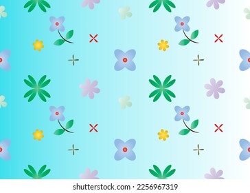 Nahtloses Muster mit Blumen und Kleeblatten auf blauem Hintergrund.